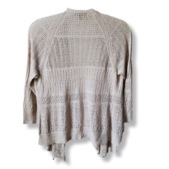 Women Eileen Fisher Beige Linen Pointelle Knit Cardigan XS Beach Coastal Neutral - Picture 6 of 10